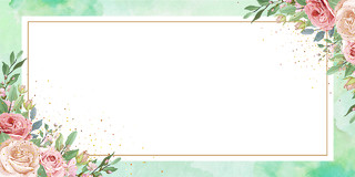 绿色小清新水彩花朵叶子婚礼邀请函展板背景